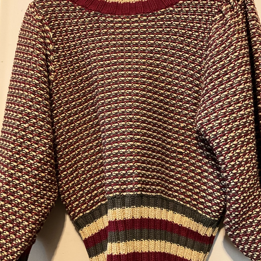 Striped Maroon and Beige Women's Sweater - Picture 3 of 7